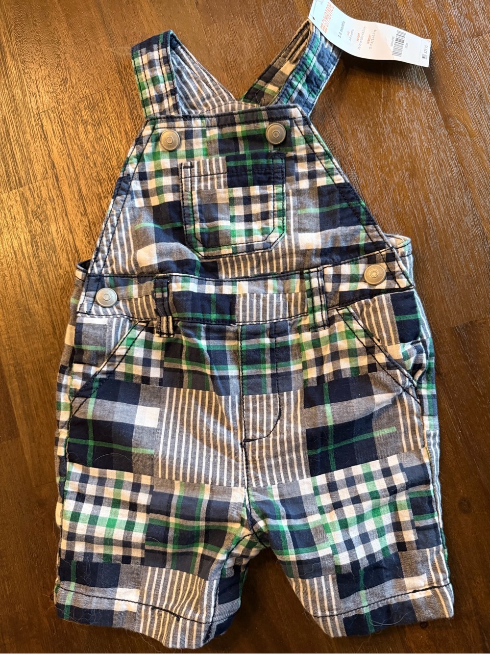 NWT Gymboree Plaid Shortall Overalls in Navy, Green & White